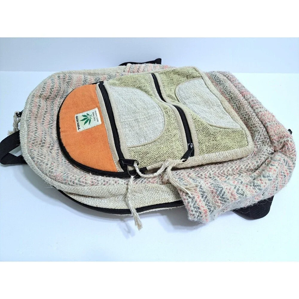 Himalayan Hemp THC Free Multi Color Handmade Backpack Nepal Pink Green Orange